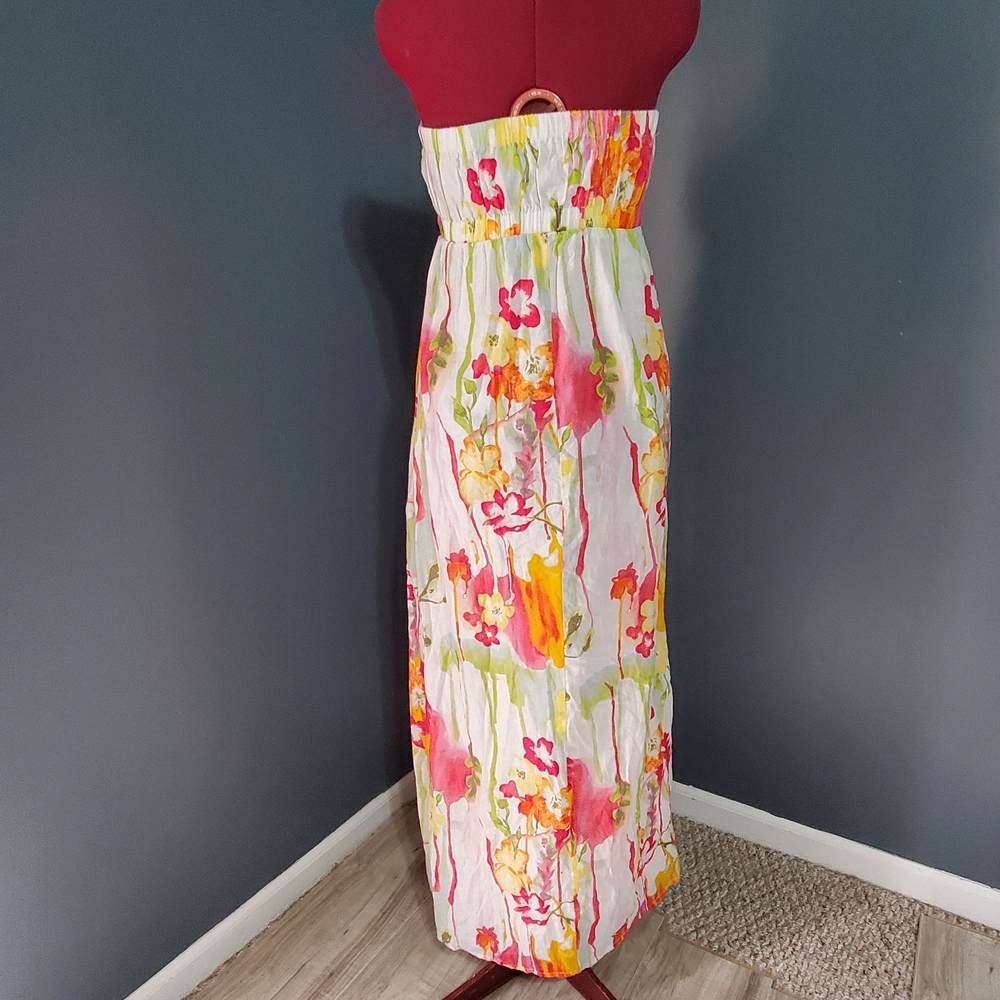 Old Navy Linen Blend Strapless Floral Maxi Dress - Multicolor Size Small - Picture 3 of 6